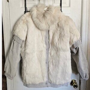 VTG Rabbit Fur Suede Bomber Jacket Convertible Vest Removable Sleeves Women S/M
